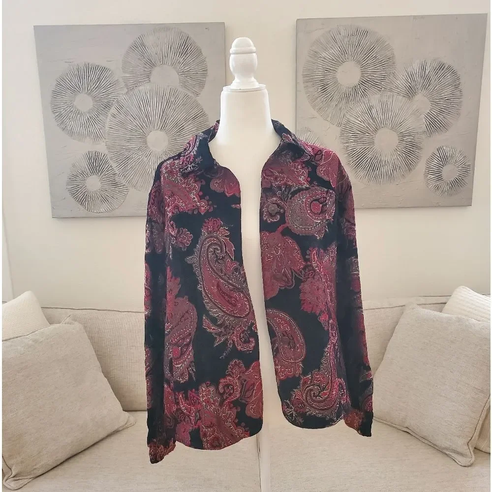 Chico's Paisley Floral Jacquard Blazer Sz Lg